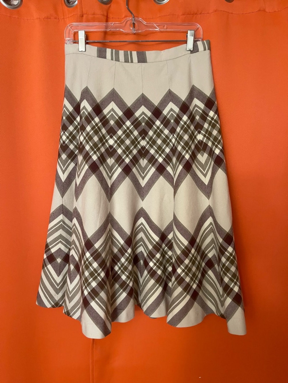 Vintage Highland Queen Virgin Wool Plaid A-Line Skirt Beige/Brown - Picture 2 of 5